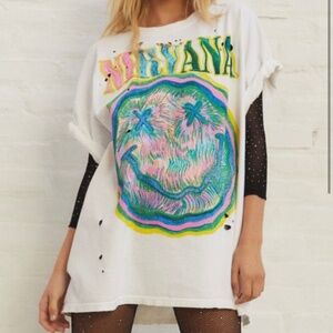 Urban Outfitters Ivory Nirvana Distressed T-Shirt Dress NWT - Size S/M